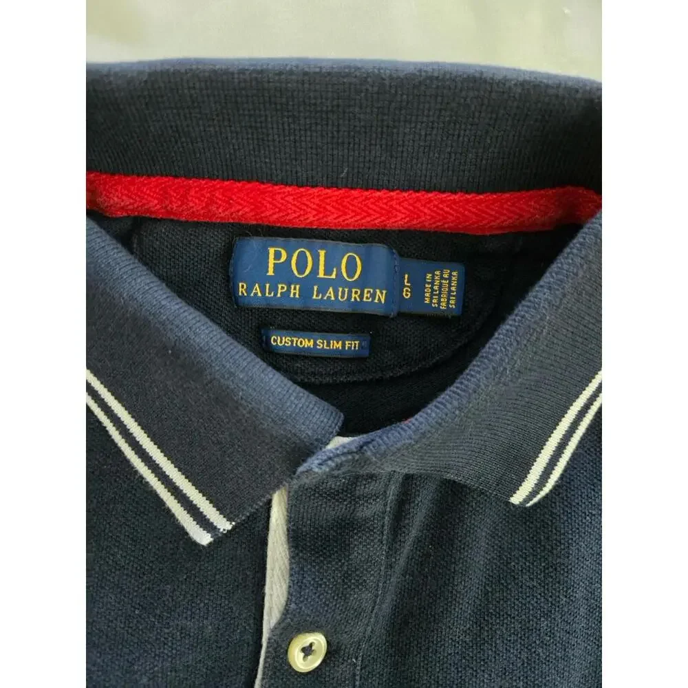 Polo Ralph Lauren Men's Bulldog New York Custom Slim Fit Polo Red Navy Large